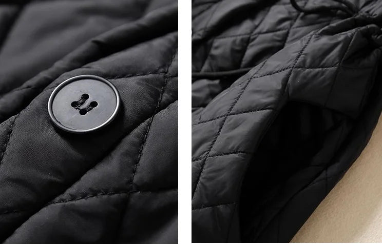 Quilted Long Coat Women Belted Button Front Longline