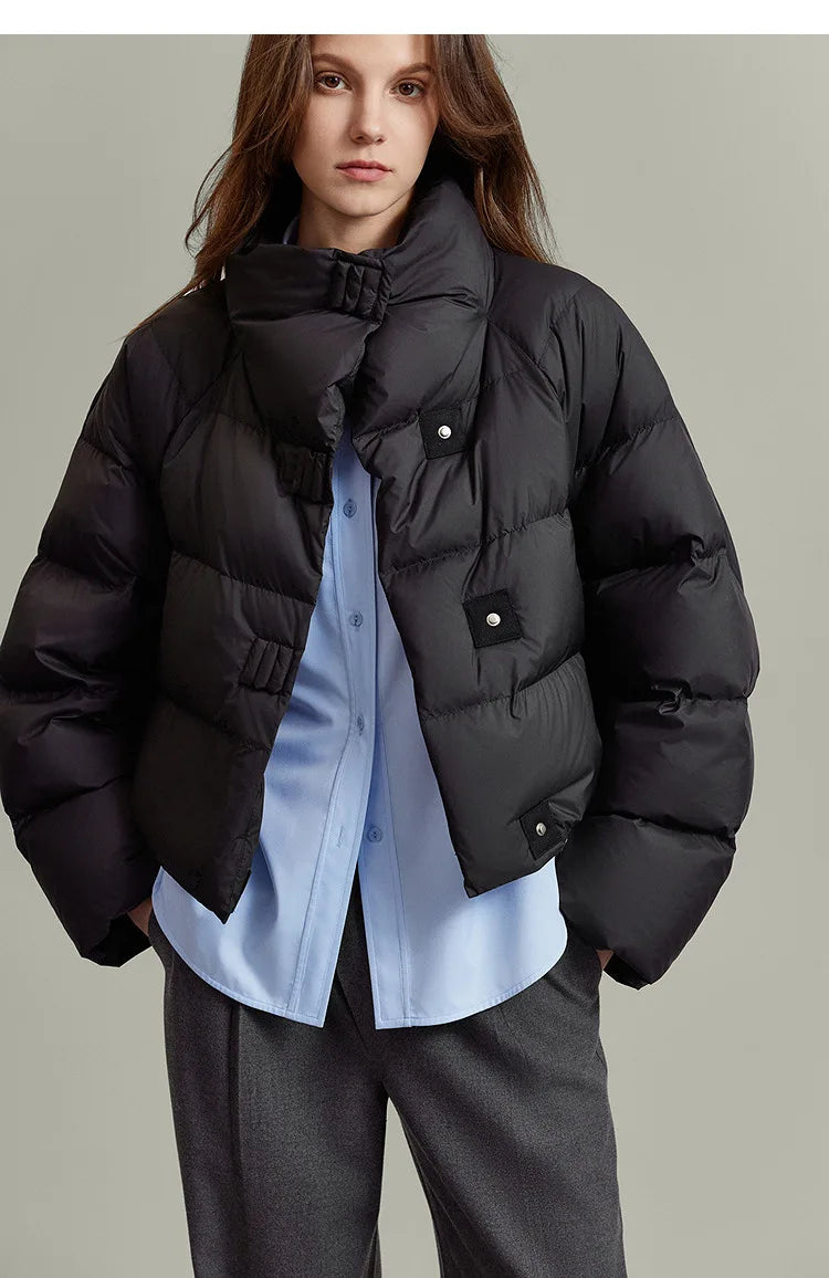 Quilted Parka Jacket Women Cropped High Neck Insulated