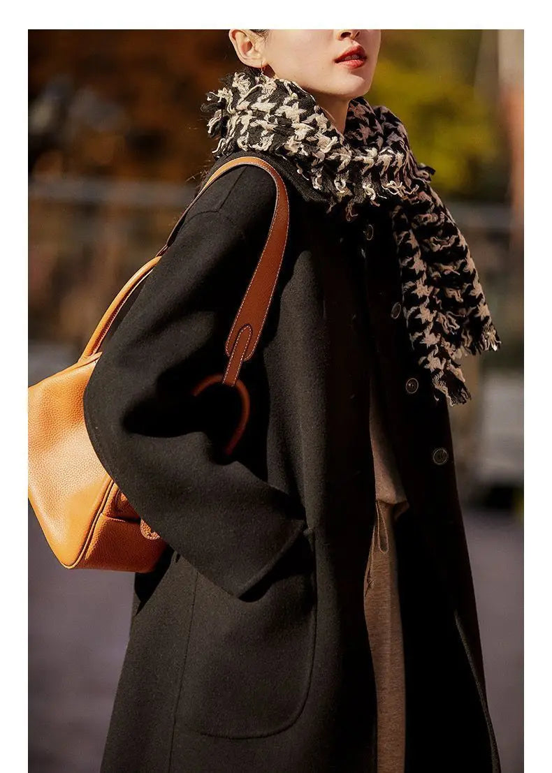 Wool Blend Overcoat Women Long Green Button Front