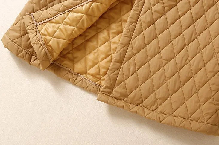 Quilted Long Coat Women Belted Button Front Longline