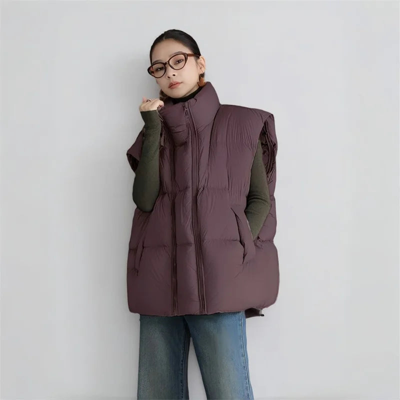 Down Padded Vest Women Cropped Stand Collar Insulated
