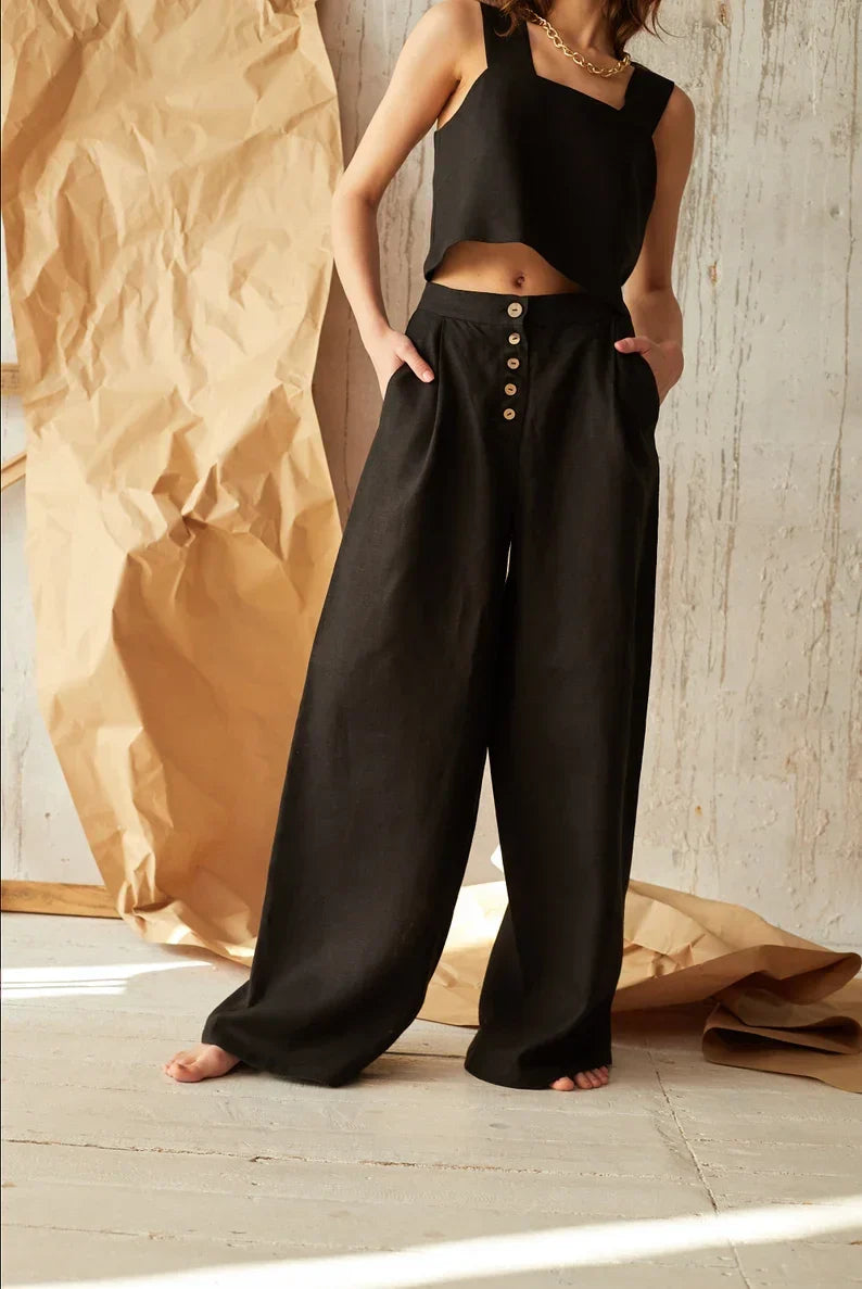 Loose knit wide-leg trousers for women, pull-on style, soft fabric, stylish and comfortable casual pants by My Store.