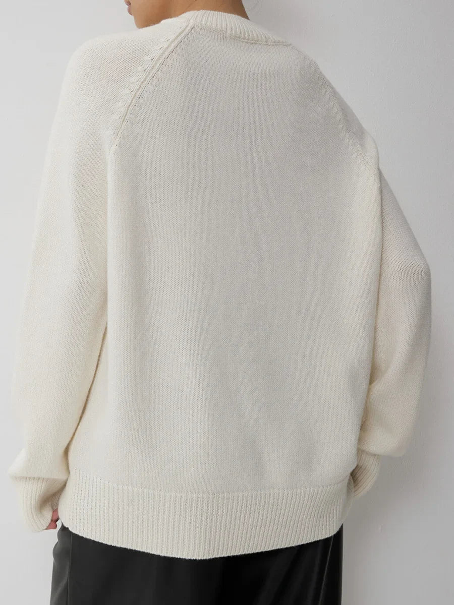 Oversized Wool Blend Knit Sweater Women O-Neck
