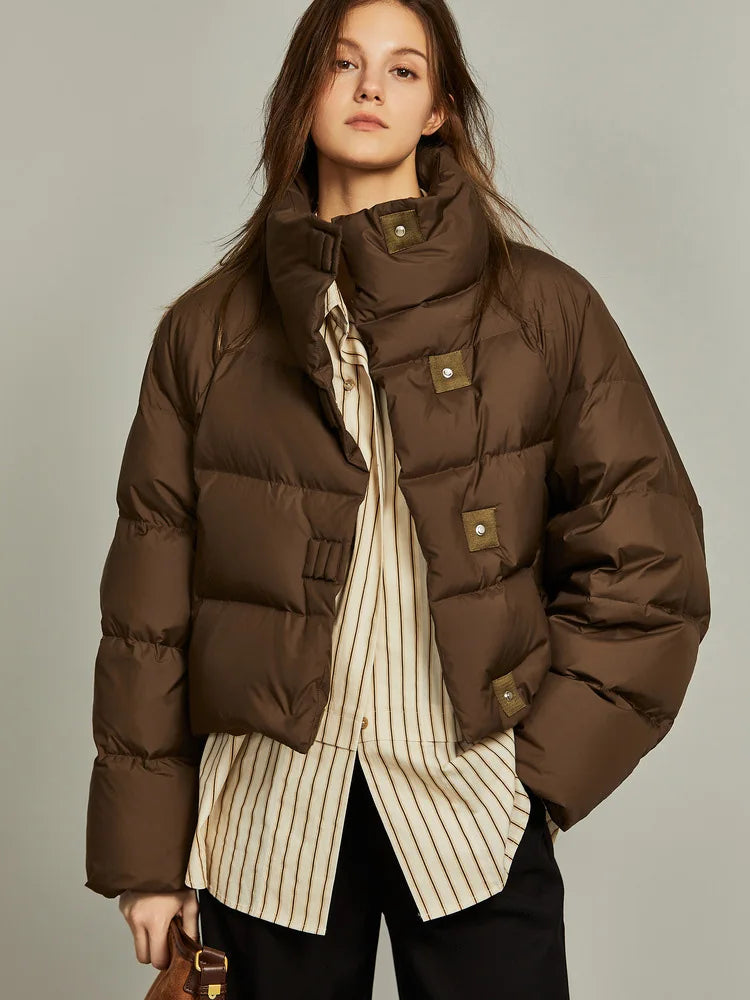 Quilted Parka Jacket Women Cropped High Neck Insulated