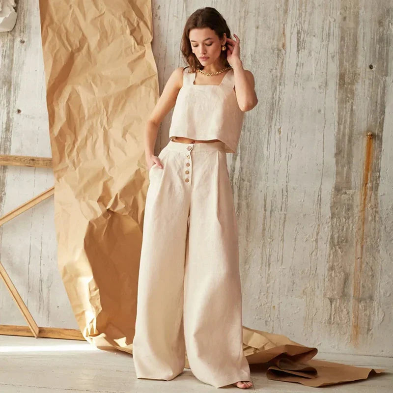 Loose knit wide-leg trousers for women with pull-on style, featuring a relaxed fit and comfortable fabric.