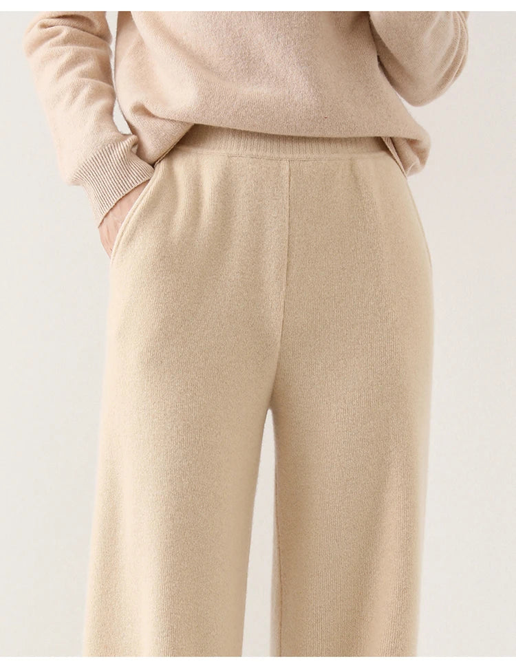 Wide-leg merino wool joggers for women, stylish and cozy pants from My Store, shown with a relaxed fit and soft fabric.