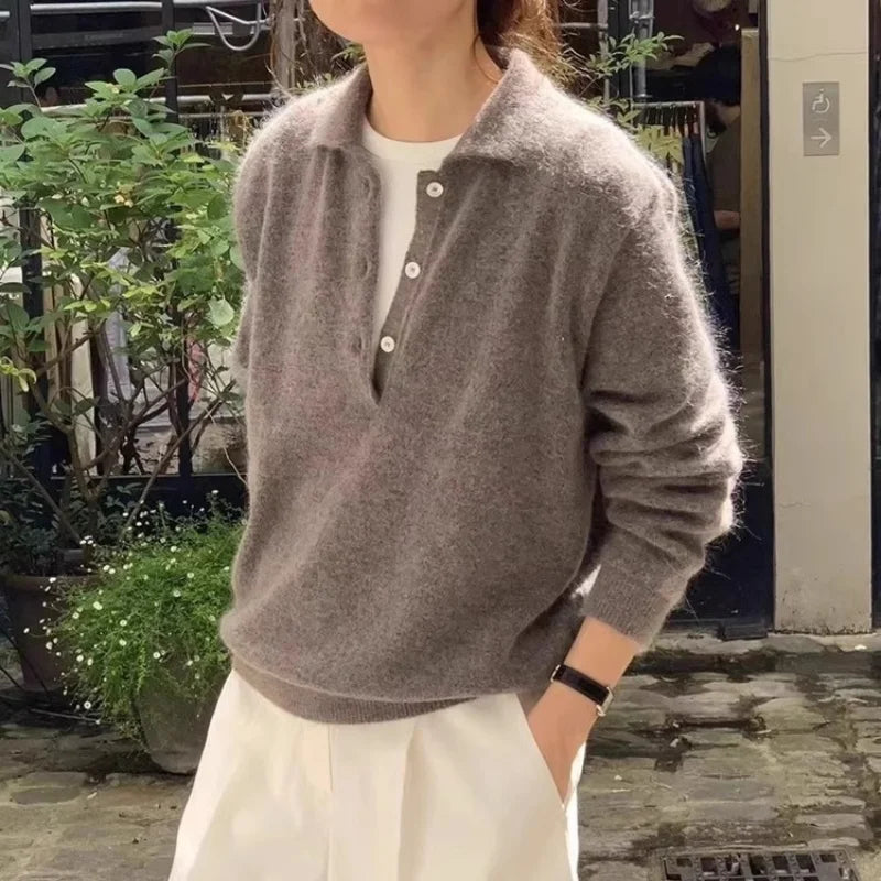 Wool Knit Hoodie Women Relaxed Fit Casual Pullover