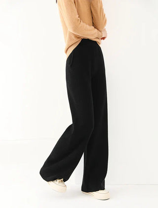 Women’s Merino wool wide leg jogger pants, soft and comfortable, shown in neutral color with relaxed fit and elastic waistband.