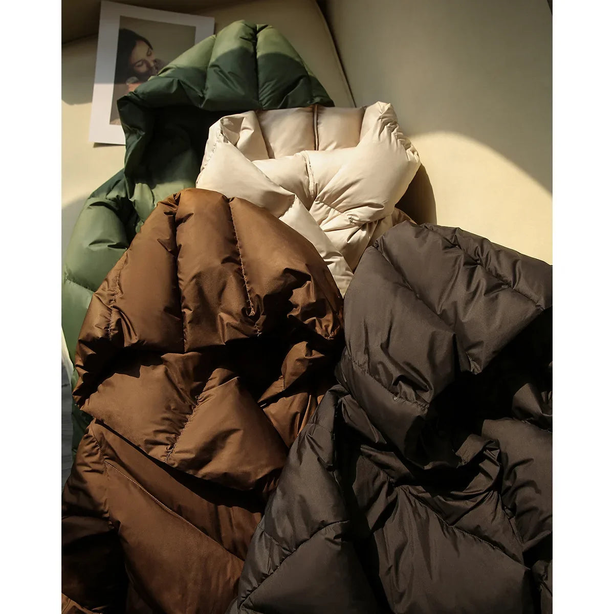 Hooded Down Puffer Jacket Women Cropped Quilted Insulated