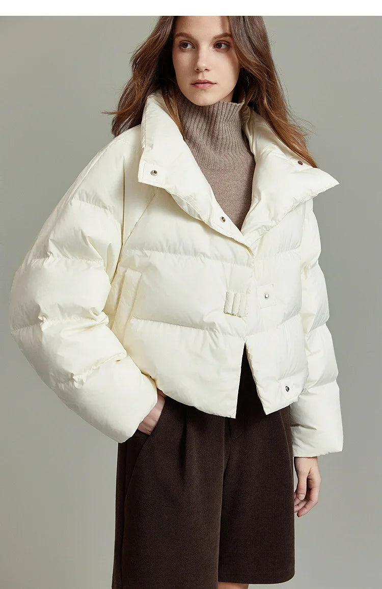 Quilted Parka Jacket Women Cropped High Neck Insulated