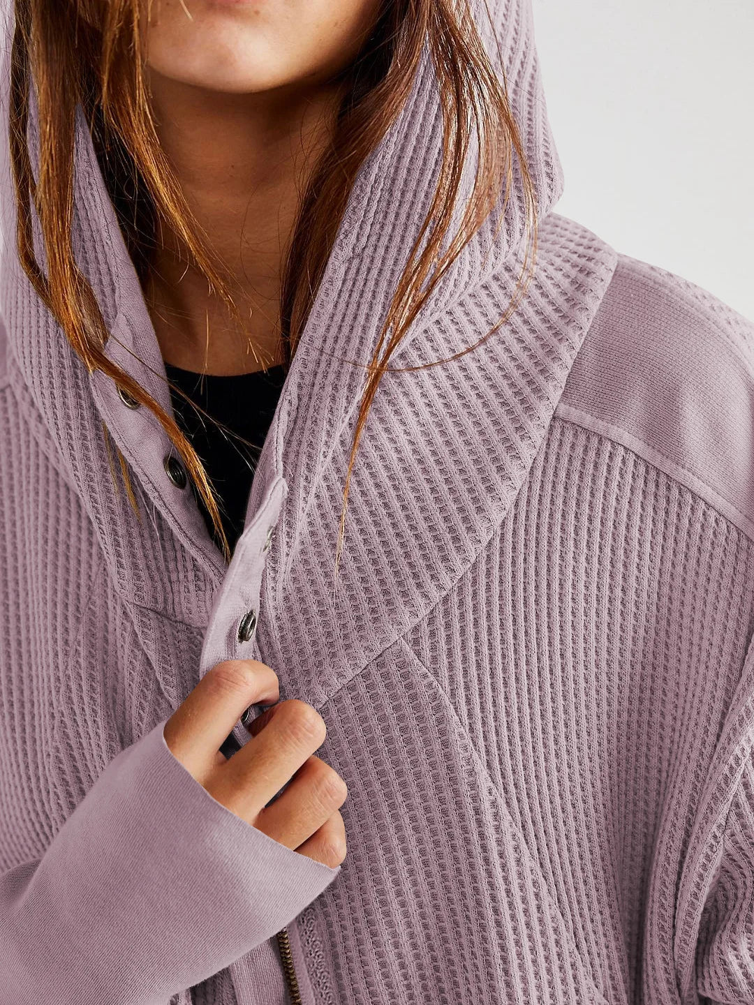 Cropped Waffle Hoodie Women Cotton Zip Front Hooded