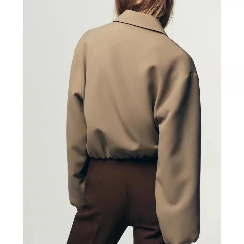 Puffer Jacket Women Zip Front Relaxed Elastic Hem