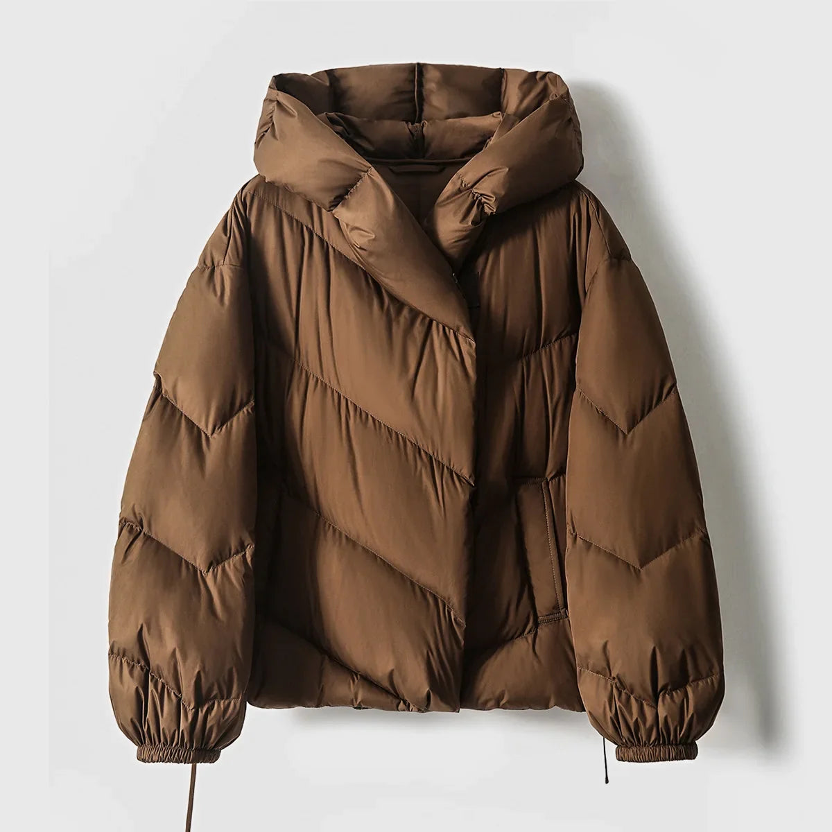 Hooded Down Puffer Jacket Women Cropped Quilted Insulated