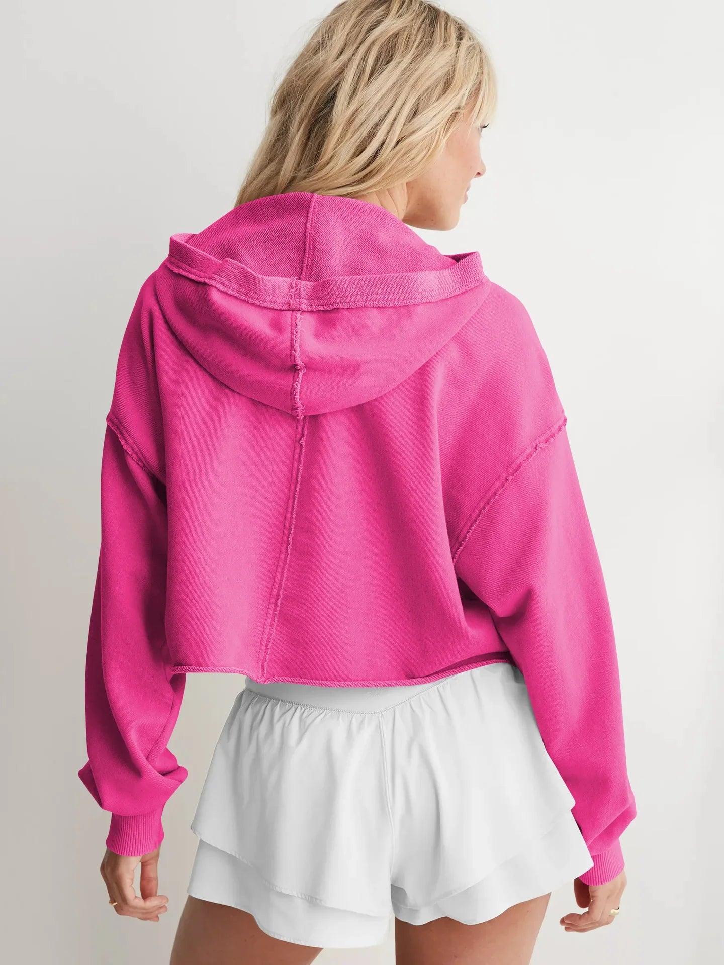 Cropped Hoodie Women Relaxed Fit Cotton Blend Casual