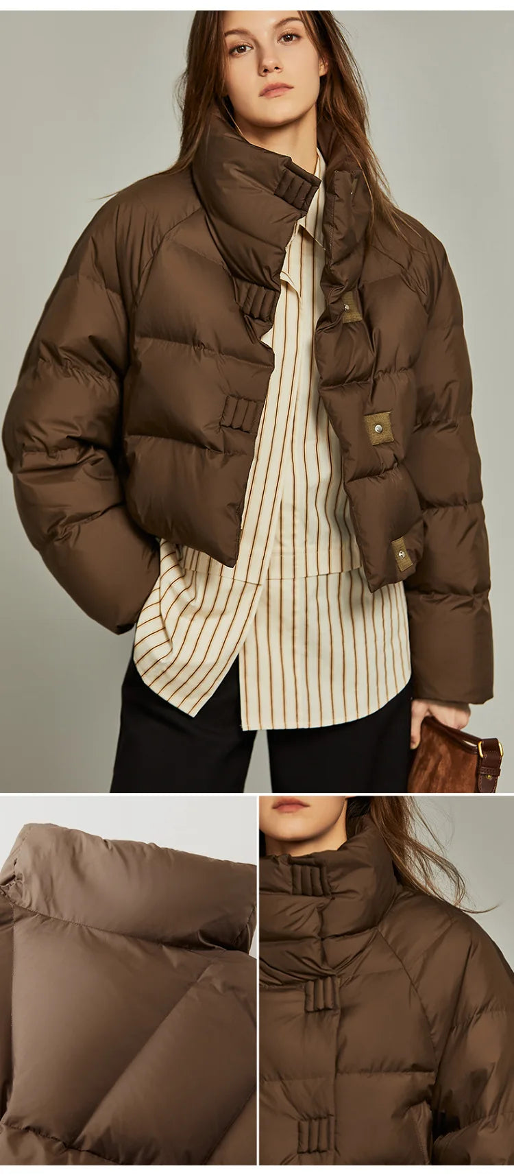 Quilted Parka Jacket Women Cropped High Neck Insulated