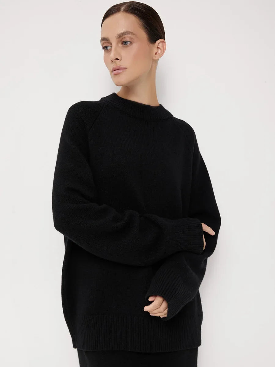Oversized Wool Blend Knit Sweater Women O-Neck