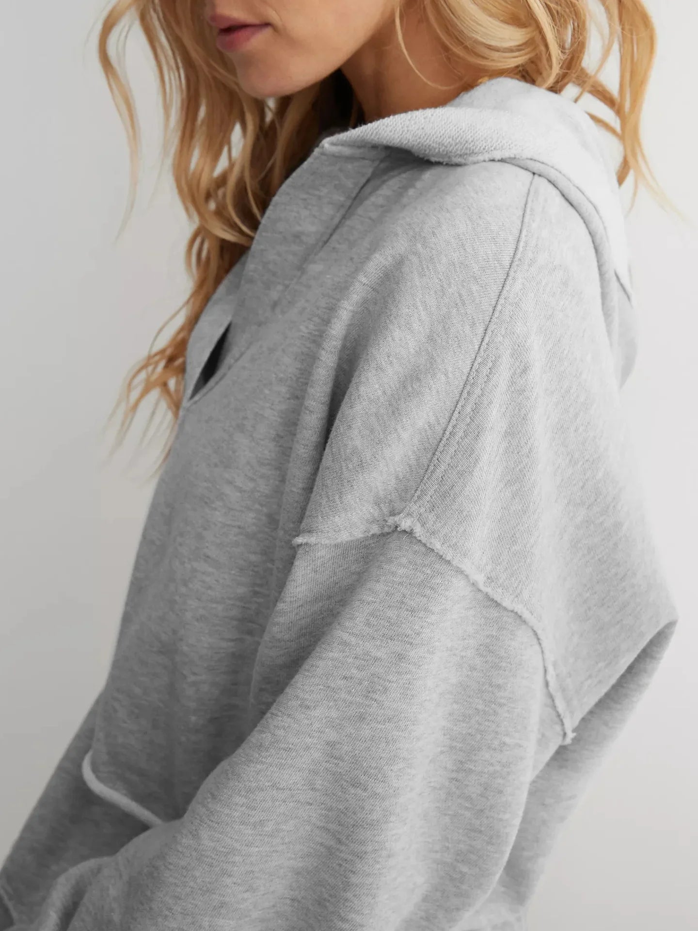 Cropped Hoodie Women Relaxed Fit Cotton Blend Casual