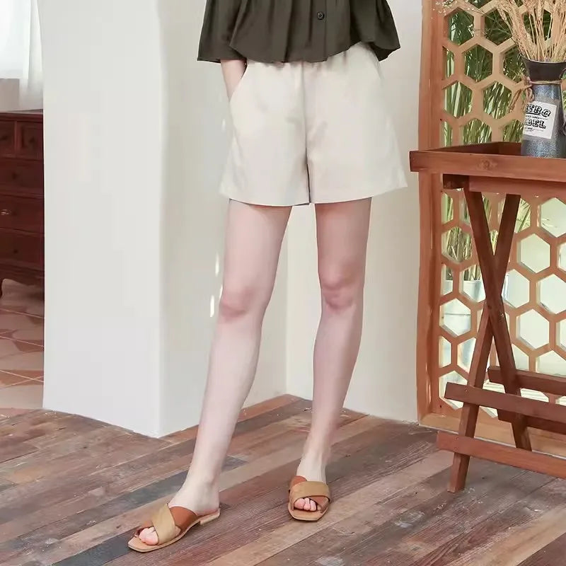 High waist linen blend shorts for women with elastic waistband, stylish and comfortable casual pants from My Store.