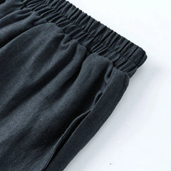 Linen cropped wide-leg drawstring trousers for women, loose pull-on style, in a relaxed fit with a comfortable waistband.