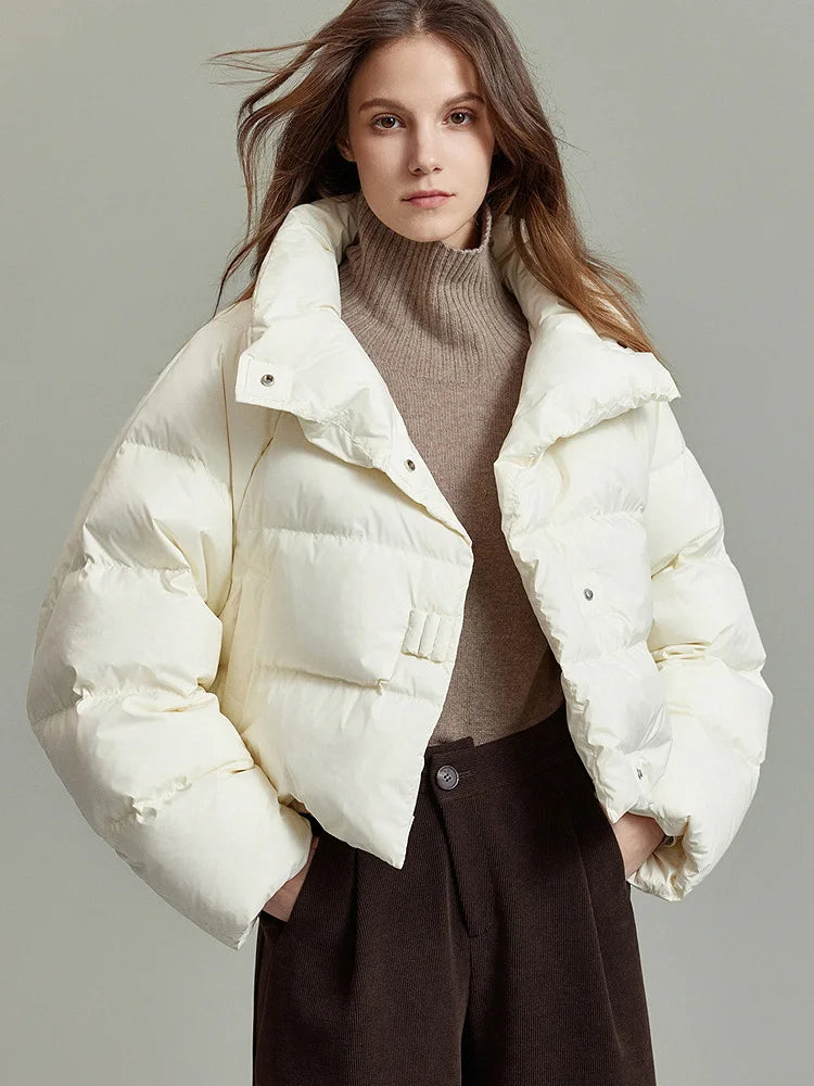 Quilted Parka Jacket Women Cropped High Neck Insulated