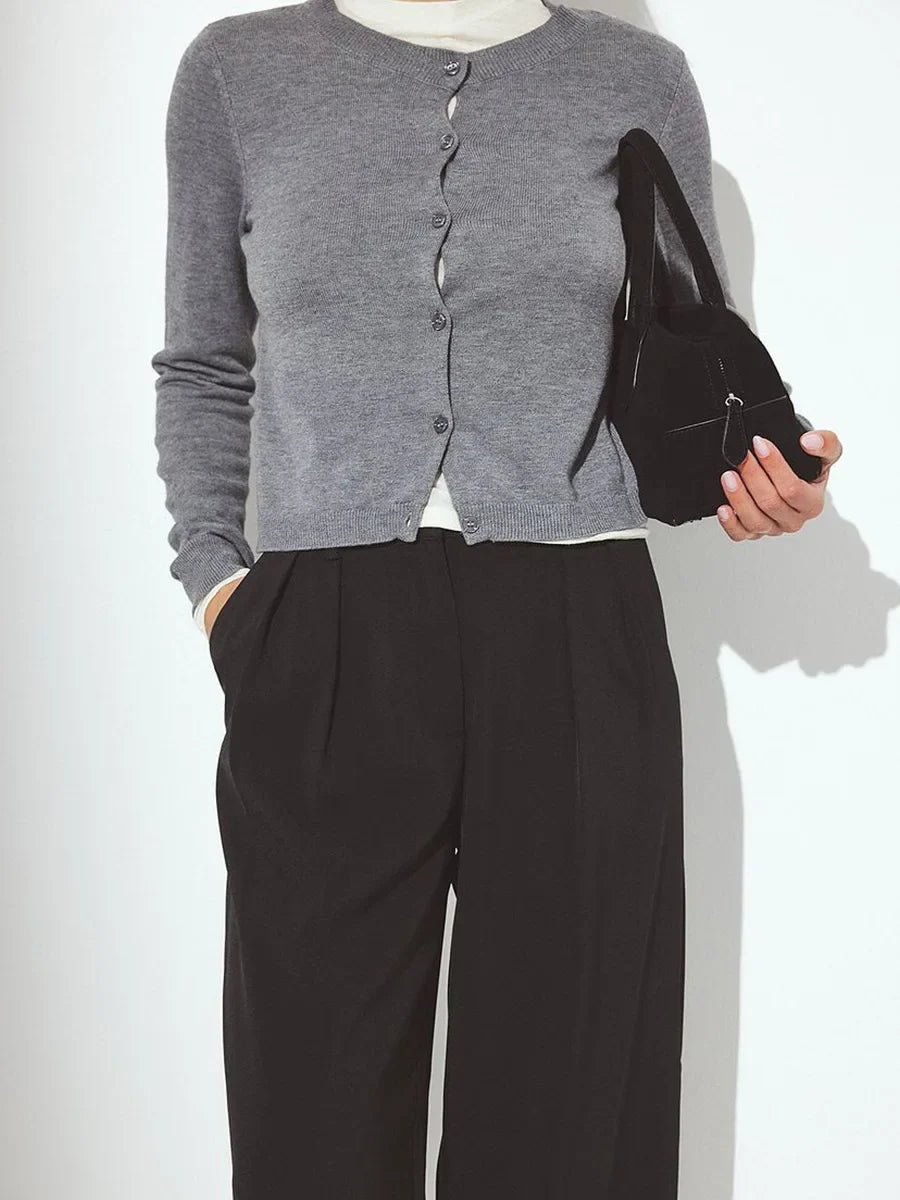 Knit Button Cardigan Women Round Neck Slim Fit