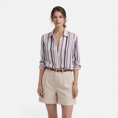 Lightweight women's summer blouse with vertical stripes, casual shirt for women in a stylish design.