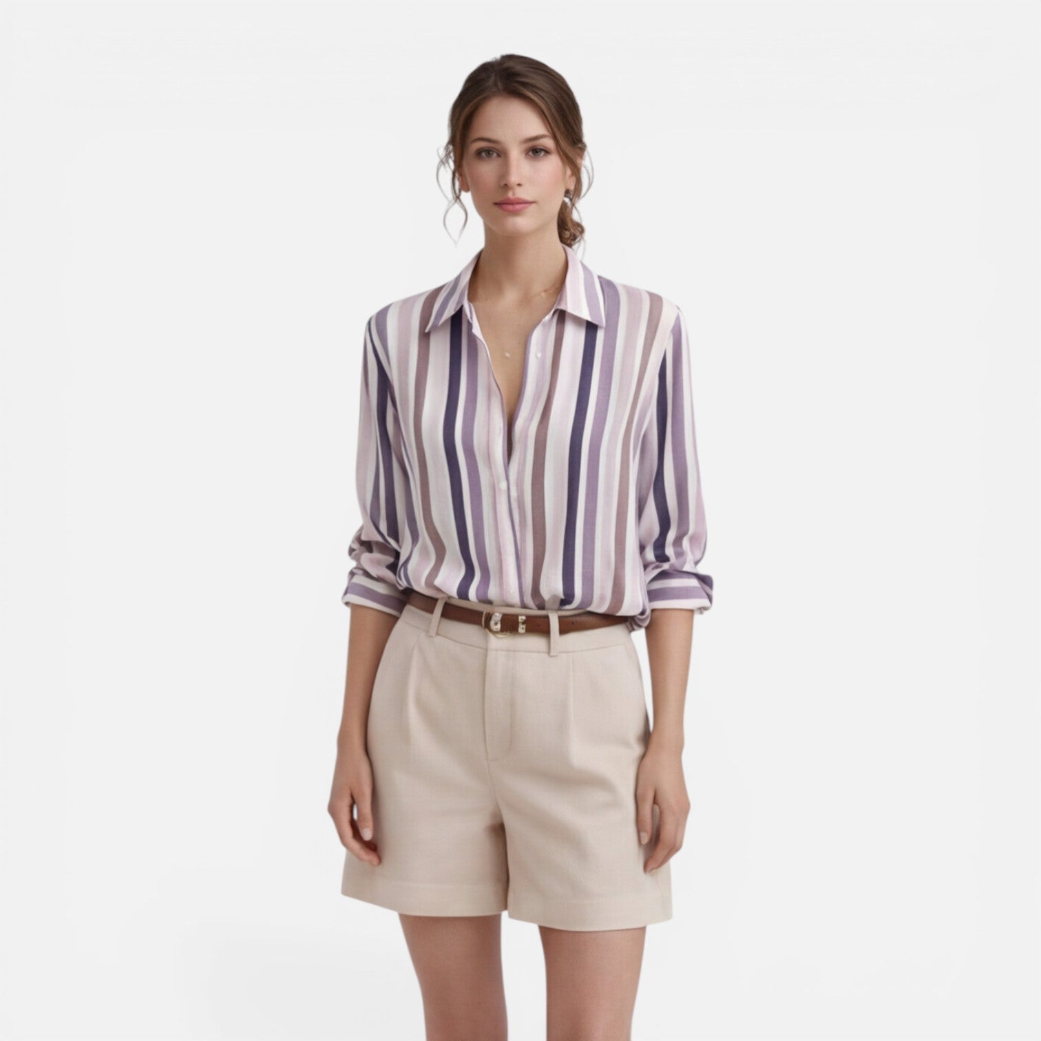 Lightweight women's summer blouse with vertical stripes, casual shirt for women in a stylish design.