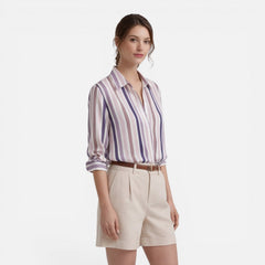Lightweight women's summer blouse with vertical stripes, casual shirt from My Store, featuring a relaxed fit and classic stripe pattern.