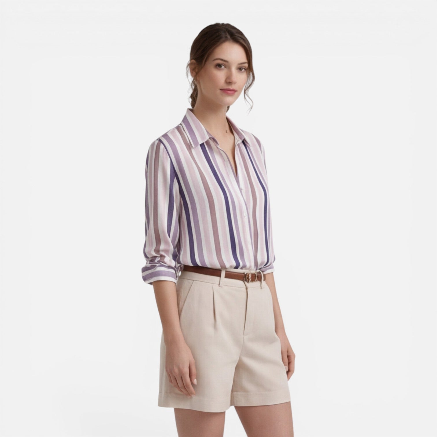 Lightweight women's summer blouse with vertical stripes, casual shirt from My Store, featuring a relaxed fit and classic stripe pattern.