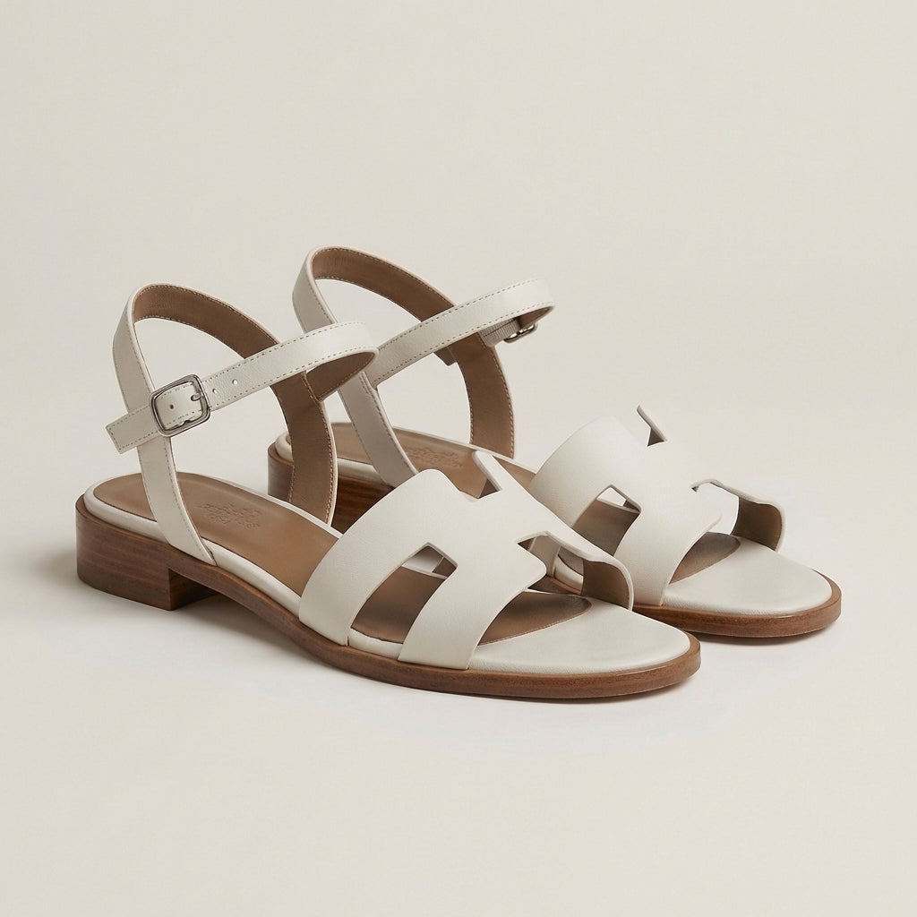 Ankle-length flat sandals with ankle strap and buckle, stylish and comfortable footwear from My Store, shown in a studio setting.