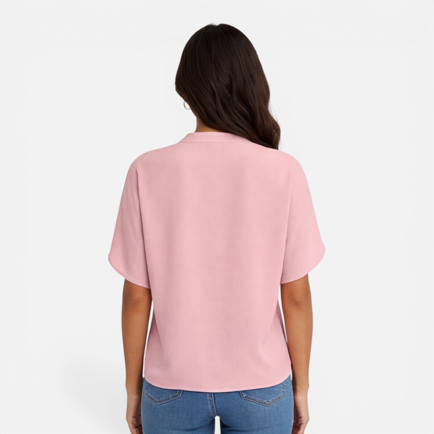 Lightweight women's chiffon blouse with a V-neck, casual summer top in soft pastel color, perfect for warm weather.