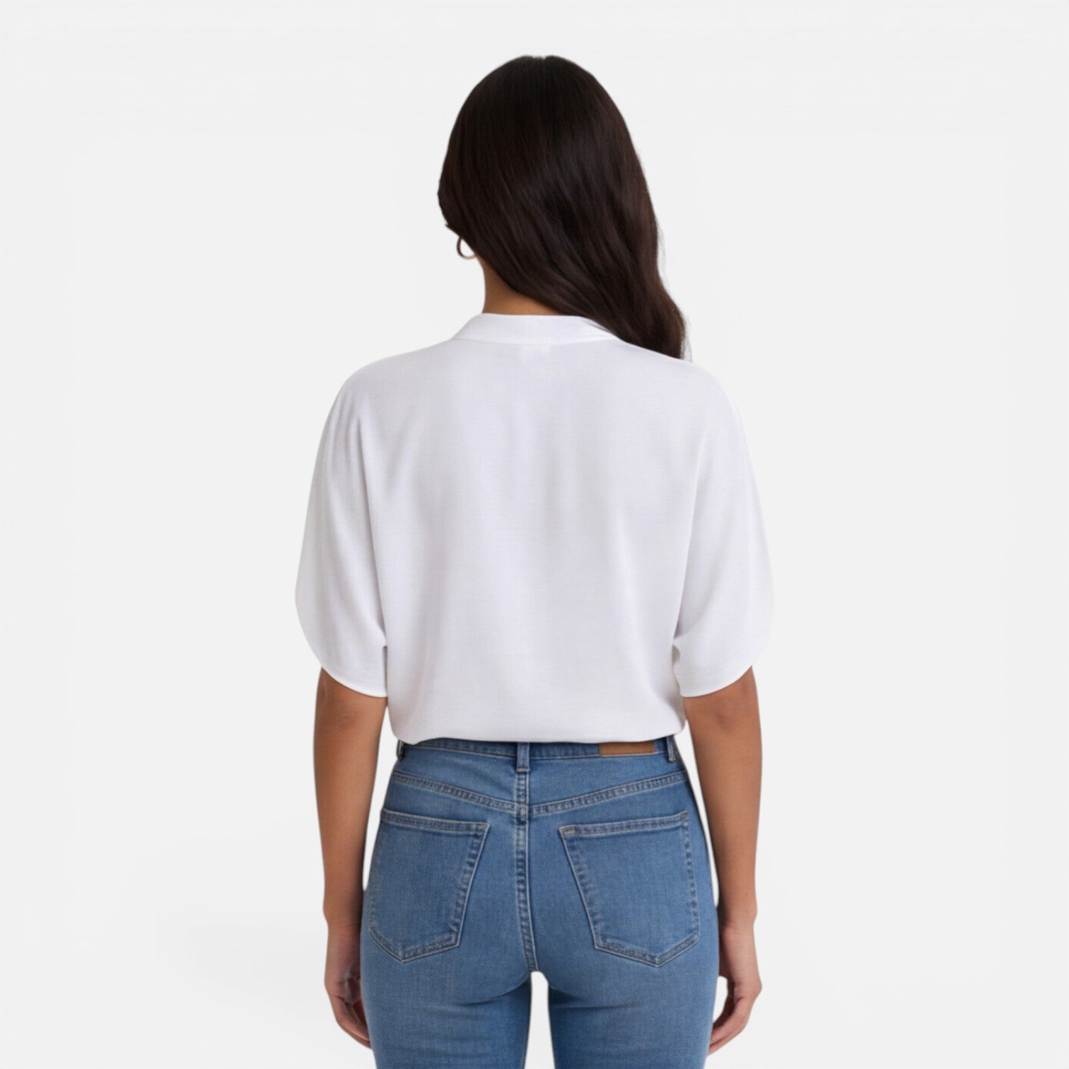 Lightweight women's chiffon V-neck blouse in soft pastel, casual summer top, perfect for warm weather and everyday wear.
