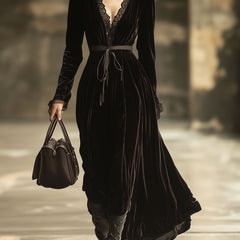 Velvet v-neck maxi dress from My Store, elegant evening dress with flowing fabric and fitted waist in a rich velvet material.