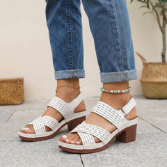 White orthopedic platform block heel sandals with open toe and cut-out design from My Store.