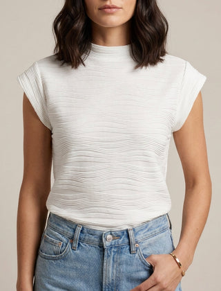 White high neck cap sleeve summer top for women, stylish and comfortable women's clothing from My Store.