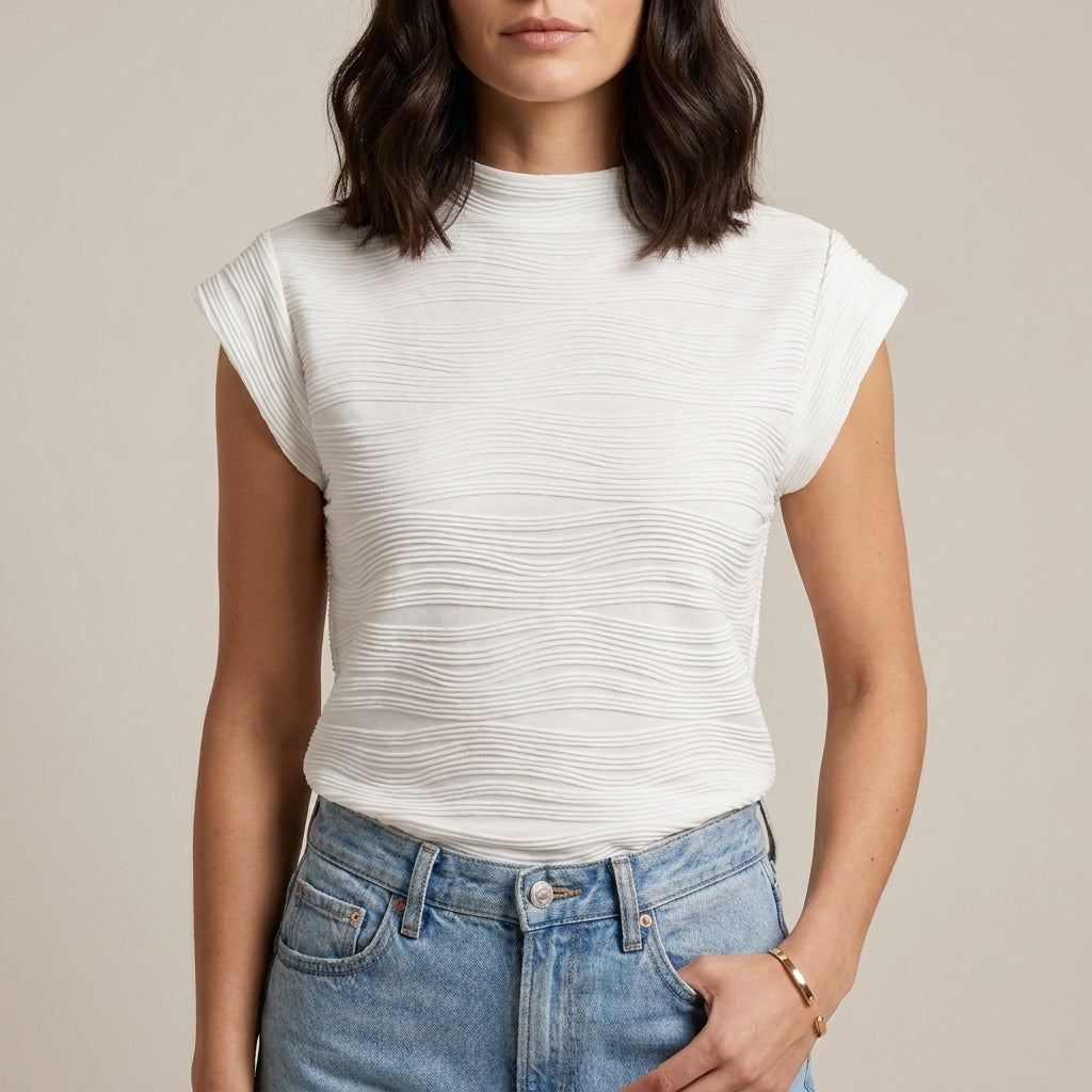 White high neck cap sleeve summer top for women, stylish and comfortable women's clothing from My Store.