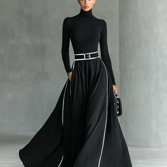 White long sleeve maxi dress for women with a flowing silhouette, lightweight fabric, and elegant design.