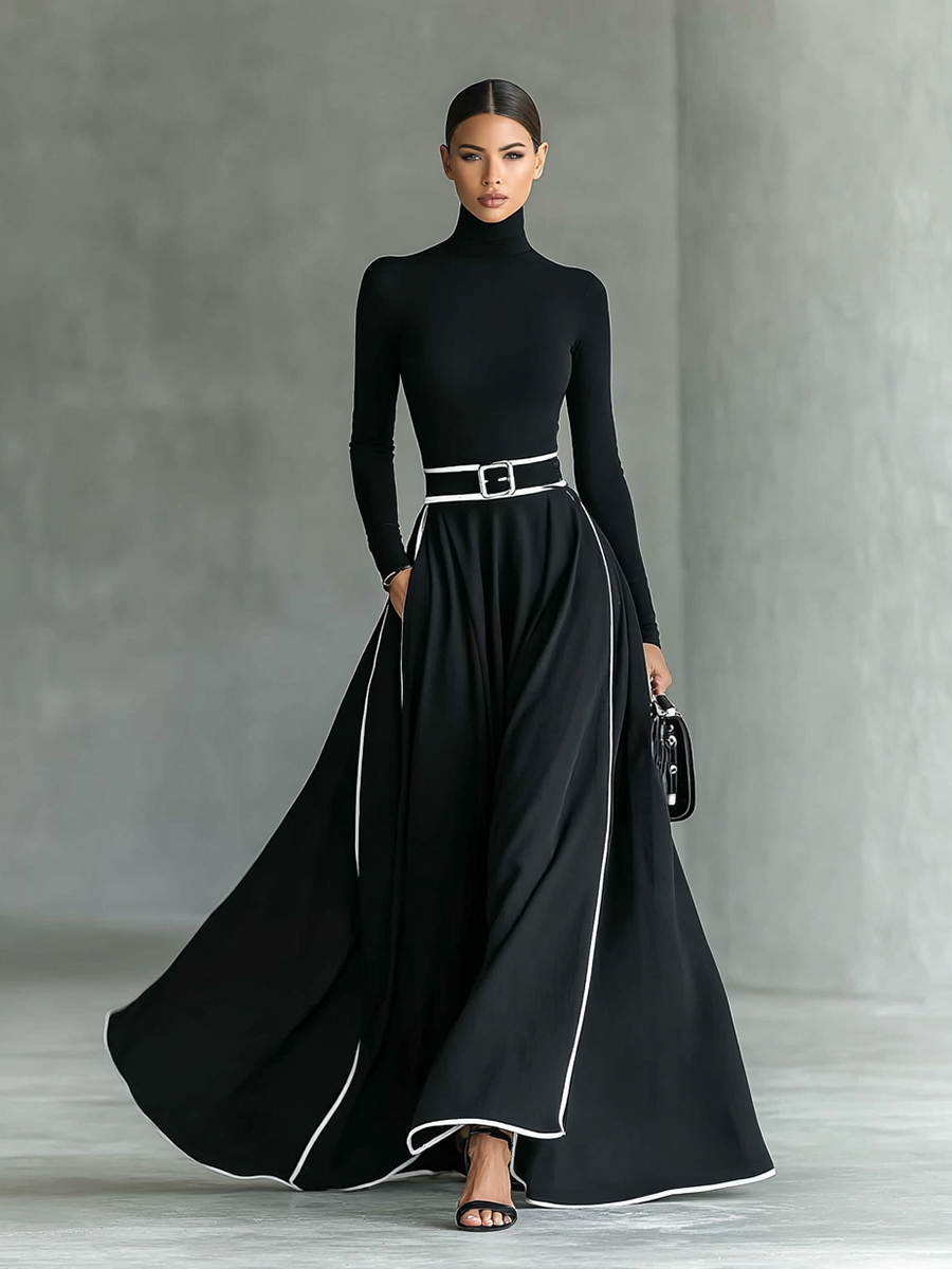 White long sleeve maxi dress for women with a flowing silhouette, lightweight fabric, and elegant design.