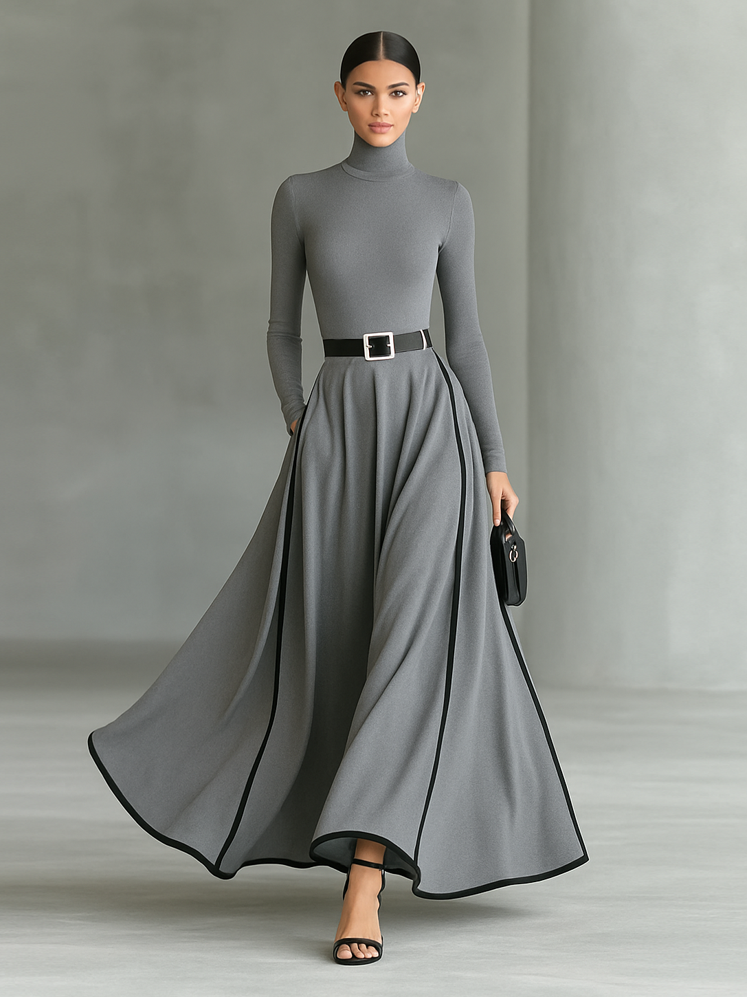 White long sleeve maxi dress for women with a flowing silhouette, featuring a round neckline and elegant design.