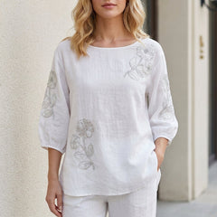 White floral summer blouse for women with puff sleeves, stylish top from My Store women's clothing collection.