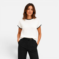 Women’s contrast trim knit top with short sleeves and crew neck, stylish women’s shirt from My Store.