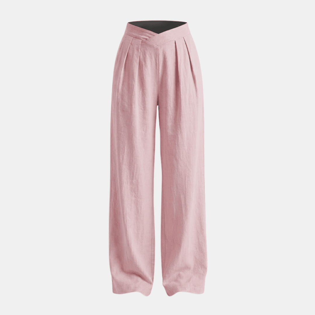 Women’s criss-cross waist wide-leg trousers by Tammy Bradley, featuring flowing fabric and a stylish wide-leg silhouette.