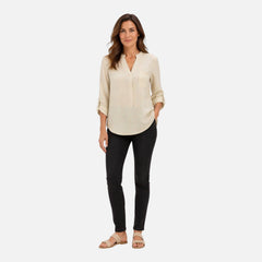 Women's elegant V-neck long sleeve blouse, dressy casual top, stylish women's shirt with a flattering fit and soft fabric.