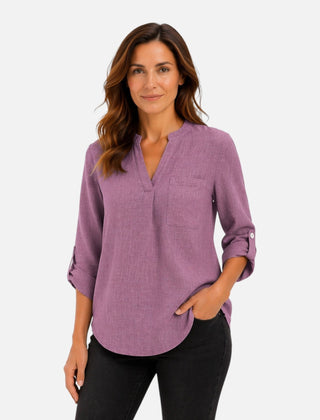 Elegant women's V-neck long sleeve blouse, dressy casual top with a stylish fit, perfect for versatile outfits.
