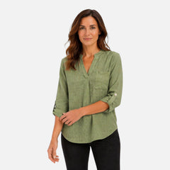 Women's elegant V-neck long sleeve blouse, casual dressy top with a stylish fit, perfect for versatile fashion looks.