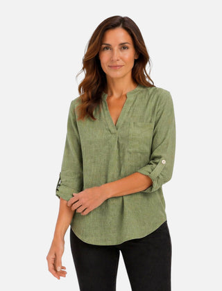 Women's elegant V-neck long sleeve blouse, casual dressy top with a stylish fit, perfect for versatile fashion looks.