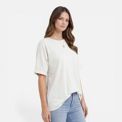 Women's oversized cotton T-shirt by My Store, relaxed fit, lightweight and breathable for comfortable daily wear.