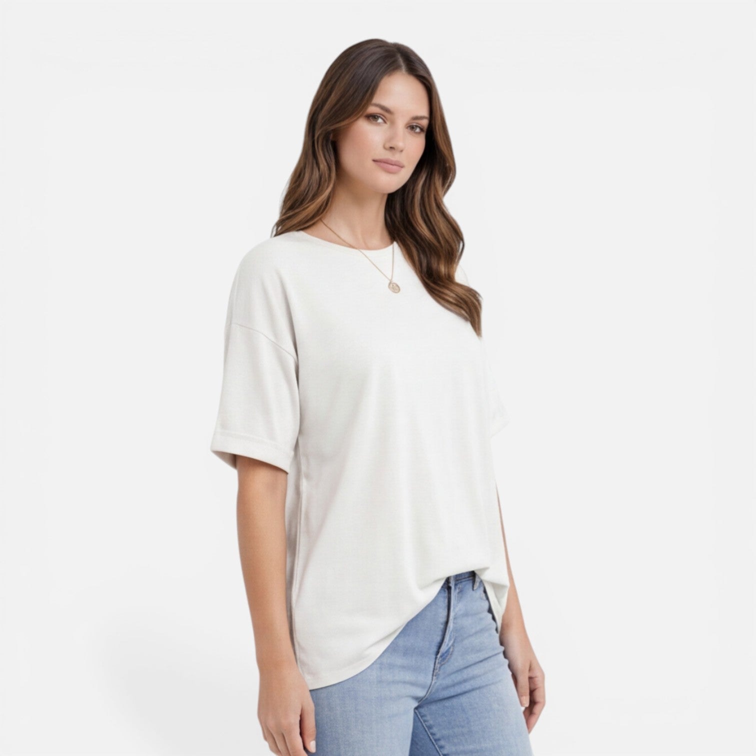 Women's oversized cotton T-shirt by My Store, relaxed fit, lightweight and breathable for comfortable daily wear.