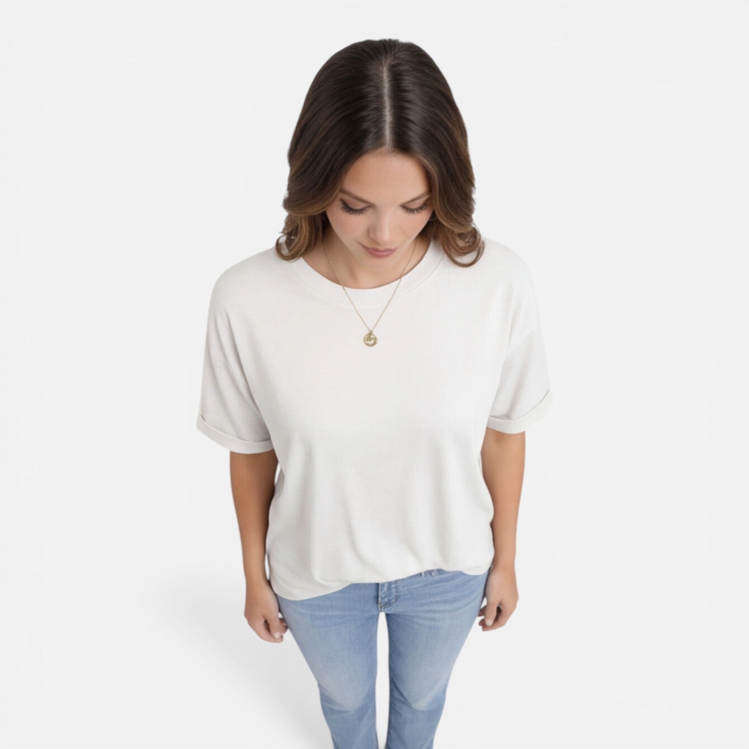 Women’s oversized cotton T-shirt from My Store, relaxed fit, lightweight, breathable daily wear, casual women’s shirt.