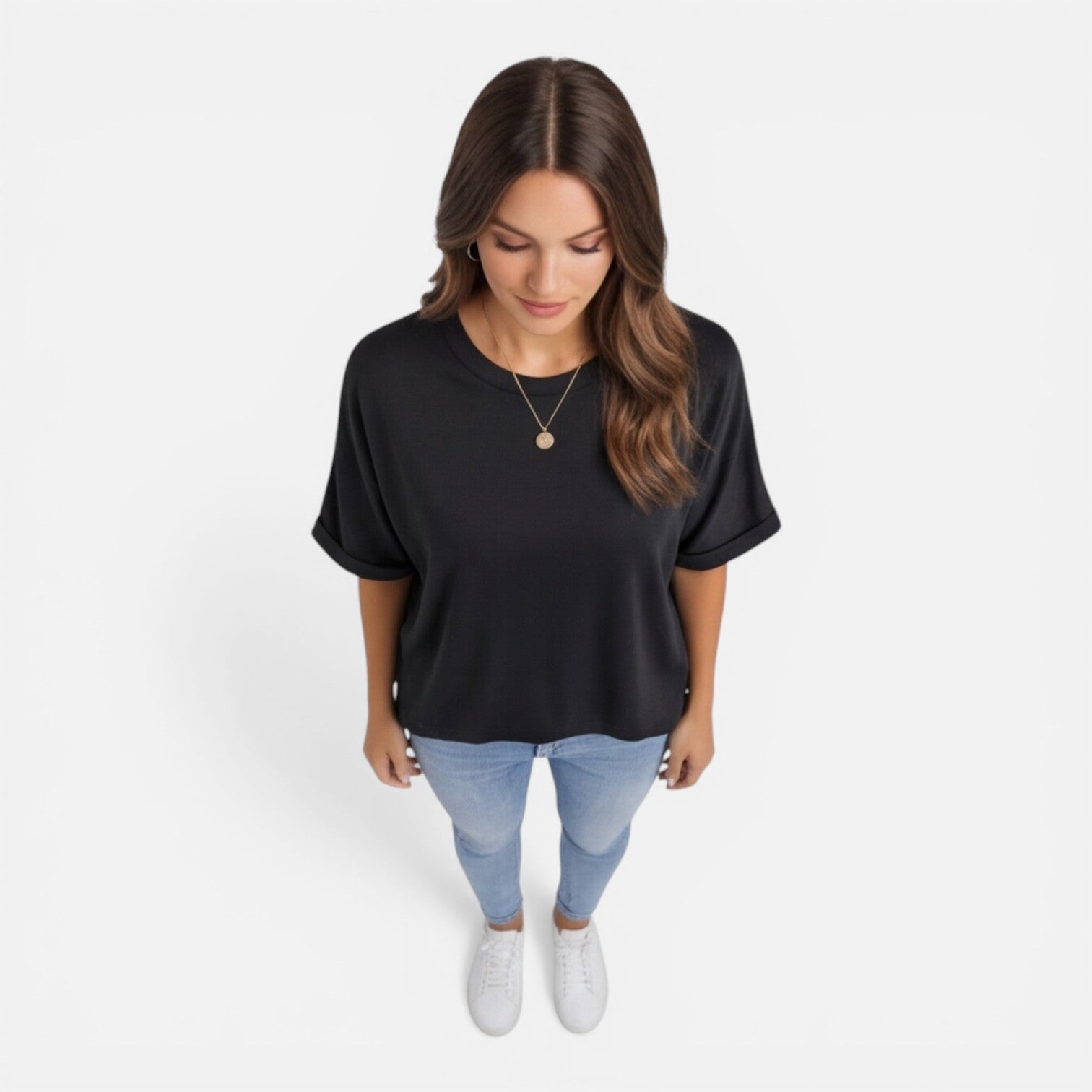 Women’s oversized cotton T-shirt by My Store, relaxed fit, lightweight, breathable daily wear shirt for women.